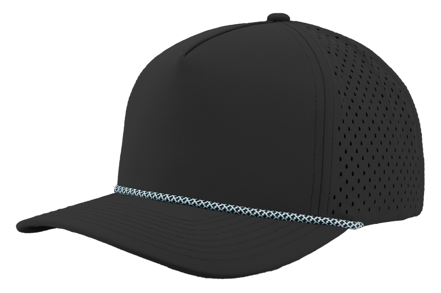 Custom Hat black light blue chainlink rope snapback hat front side view zapped headwear blackhawk r+