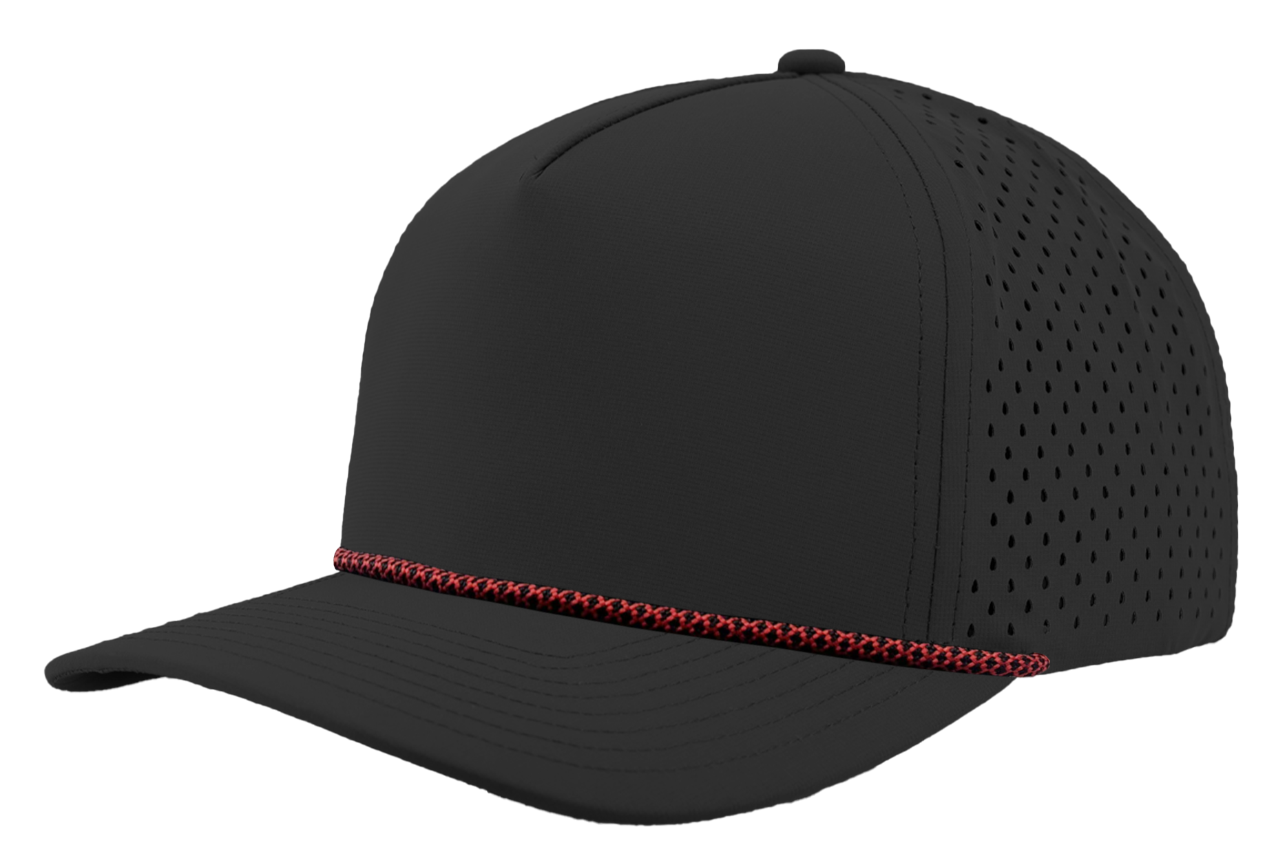 Custom Hat black red chainlink rope snapback hat front side view zapped headwear blackhawk r+