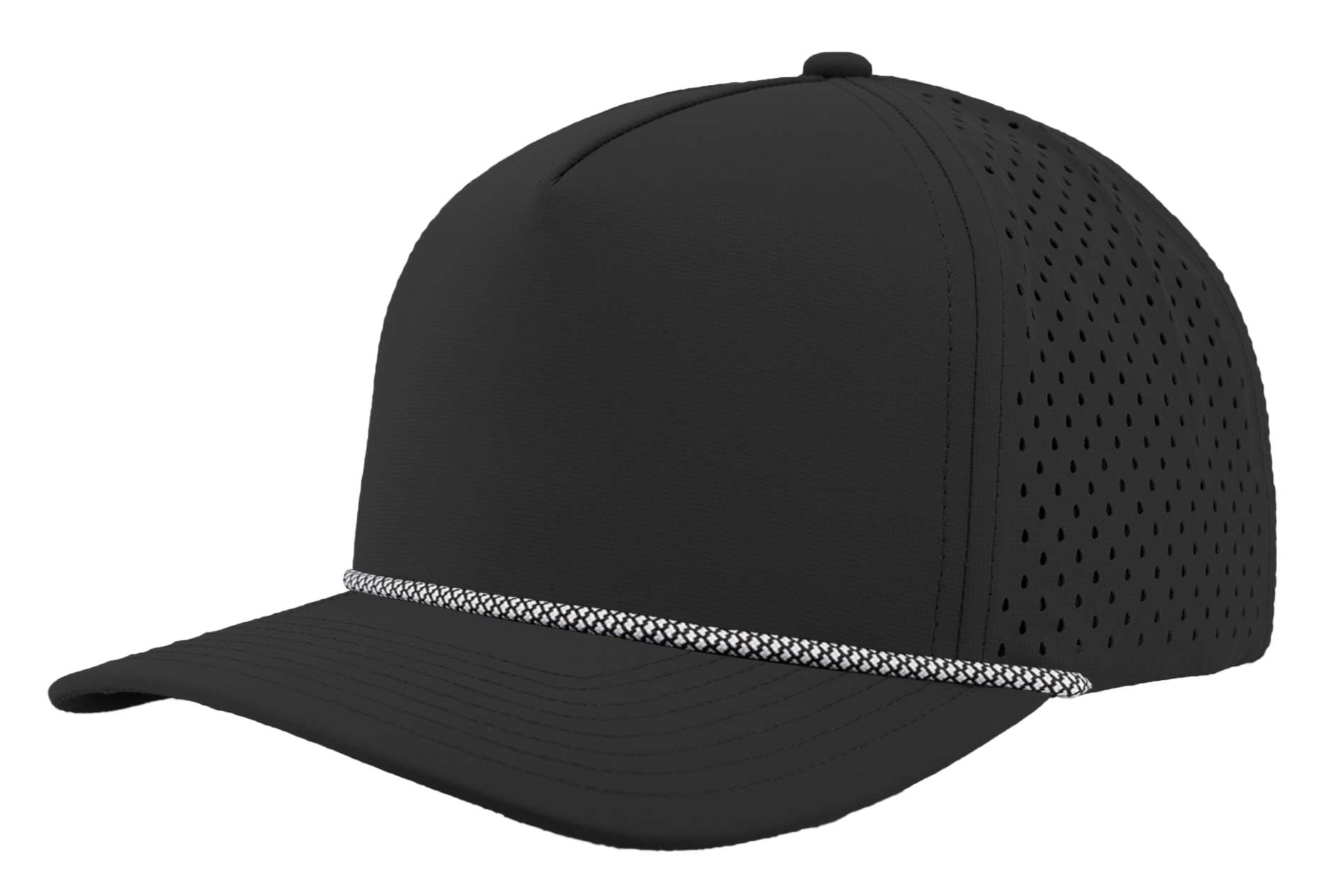 Custom Hat black white chainlink rope snapback hat front side view zapped headwear blackhawk r+