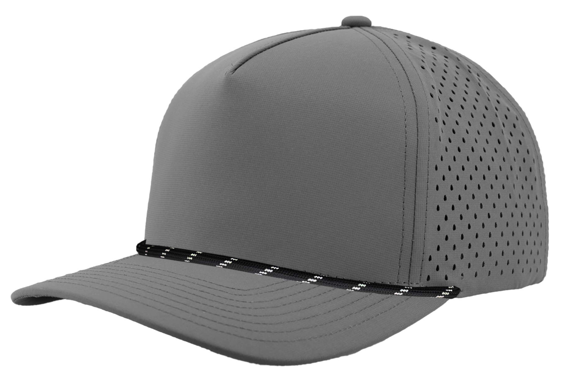 blackhawk rope brim grey black twisted rope custom patch performance hat