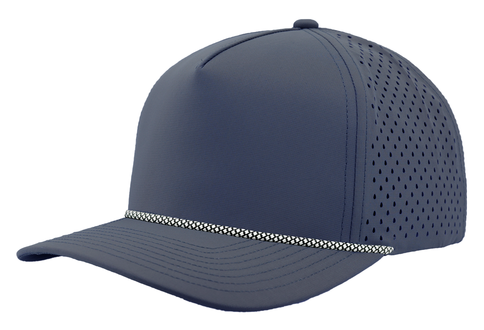 Custom Hat light navy white chainlink rope snapback hat front side view zapped headwear blackhawk r+