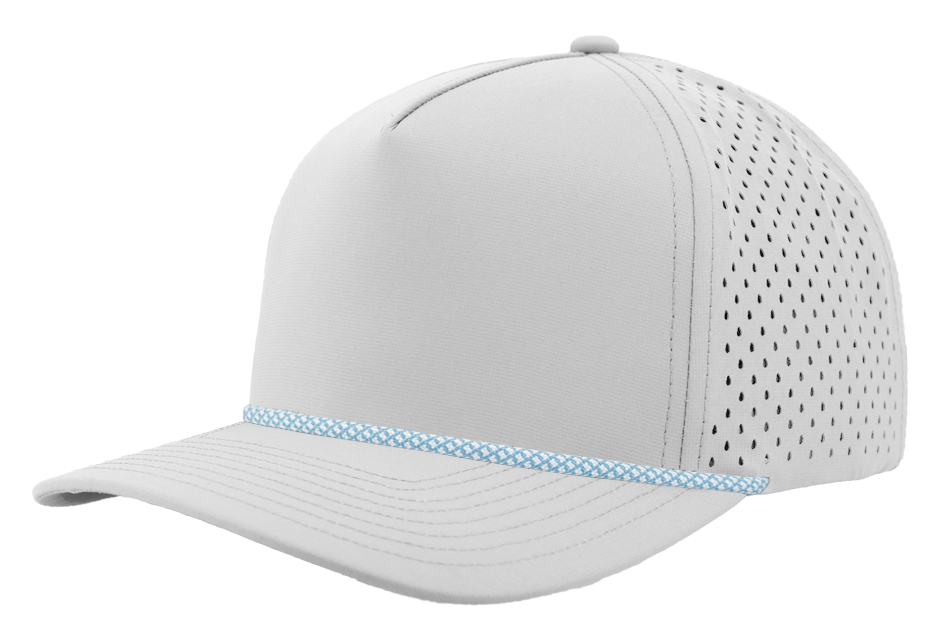 Custom Hat off white columbia blue chainlink rope snapback hat front side view zapped headwear blackhawk r+
