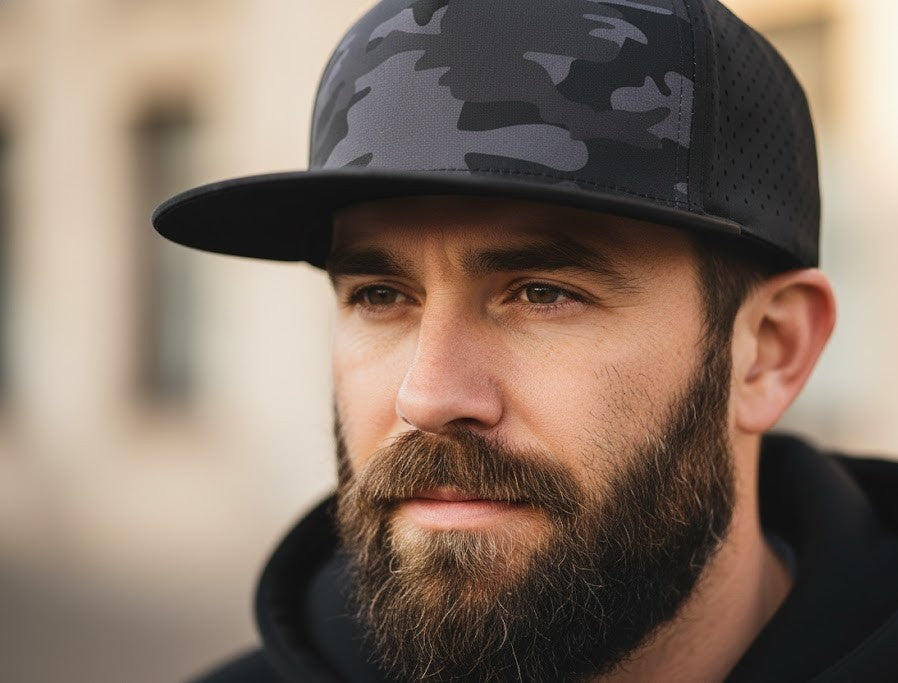 custom black camo 5 panel hat