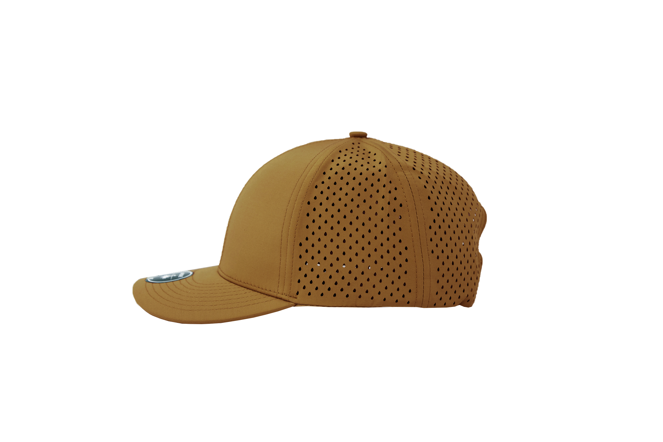 side view of perforated caramel apache Custom Hat 