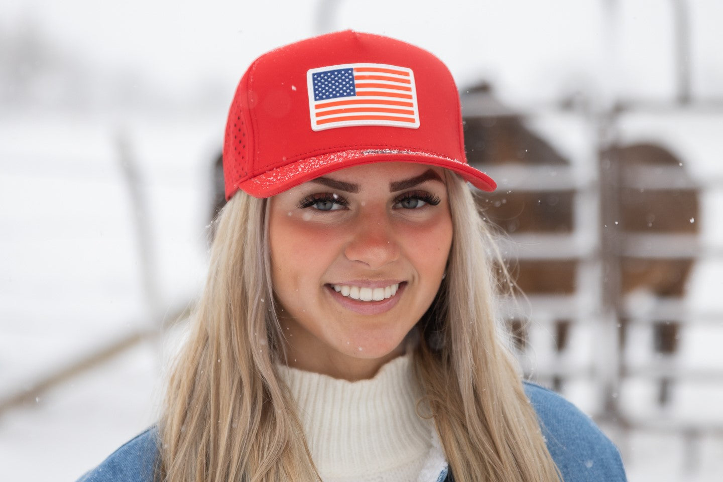 Custom Flag Hat on Female Model