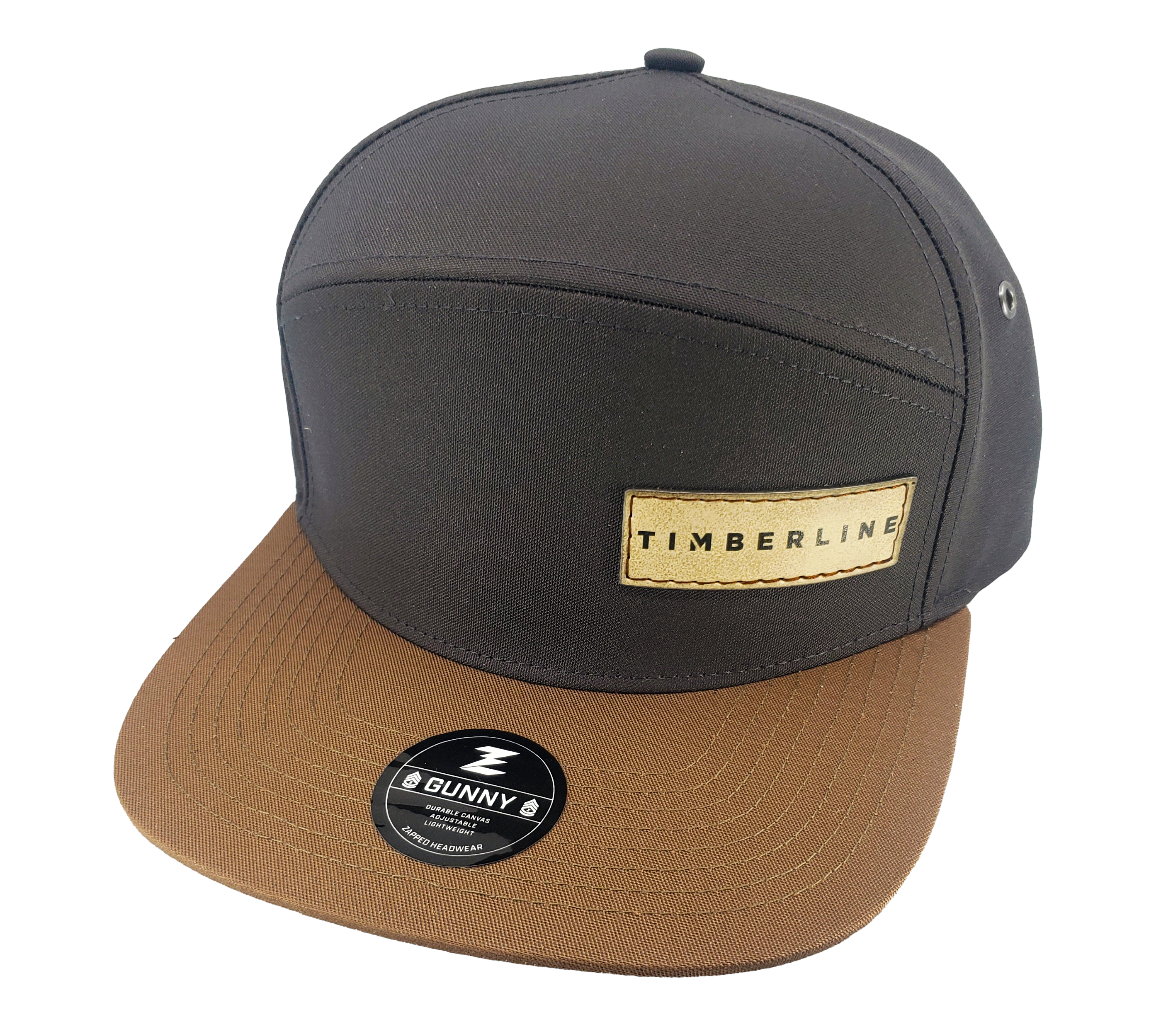 Custom hat with leather patch grey brown gunny
