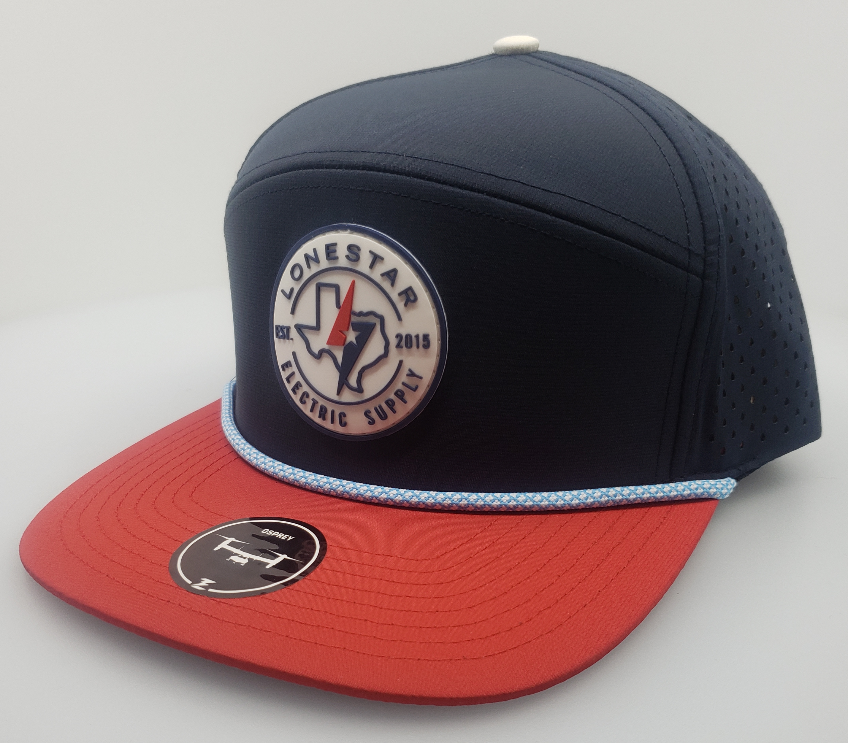 Red white and blue custom rubber patch hat