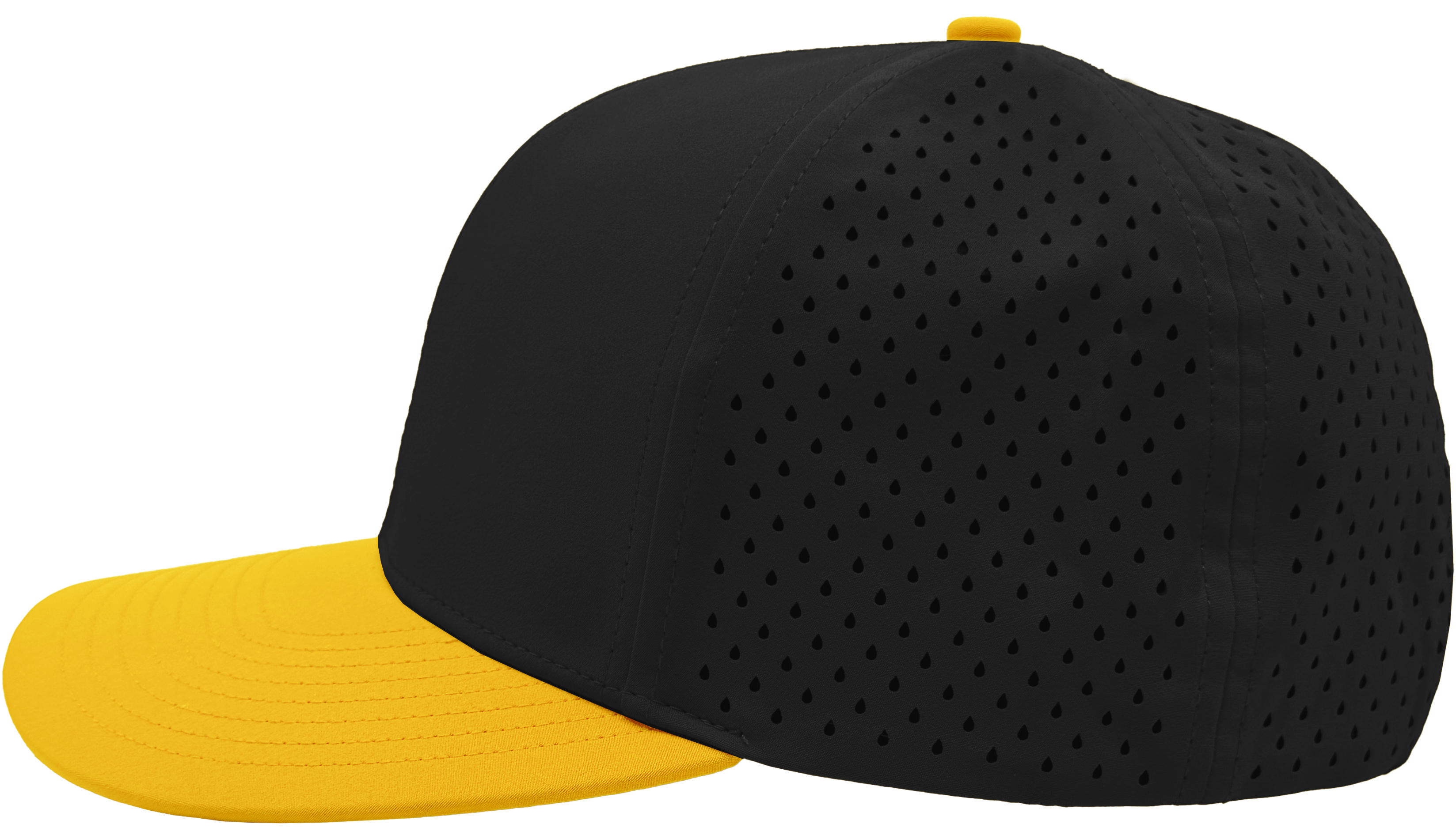 custom hat 6 panel bomber model black yellow side view