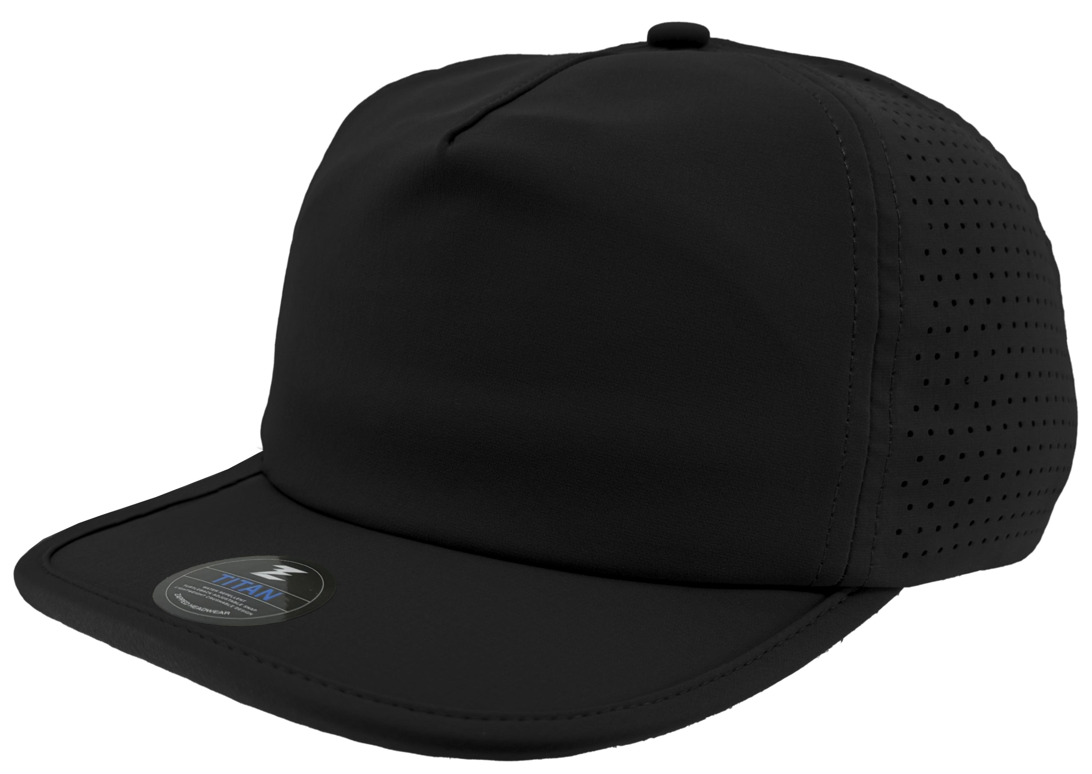 Black dad hat buckram 5 panel crushable bill
