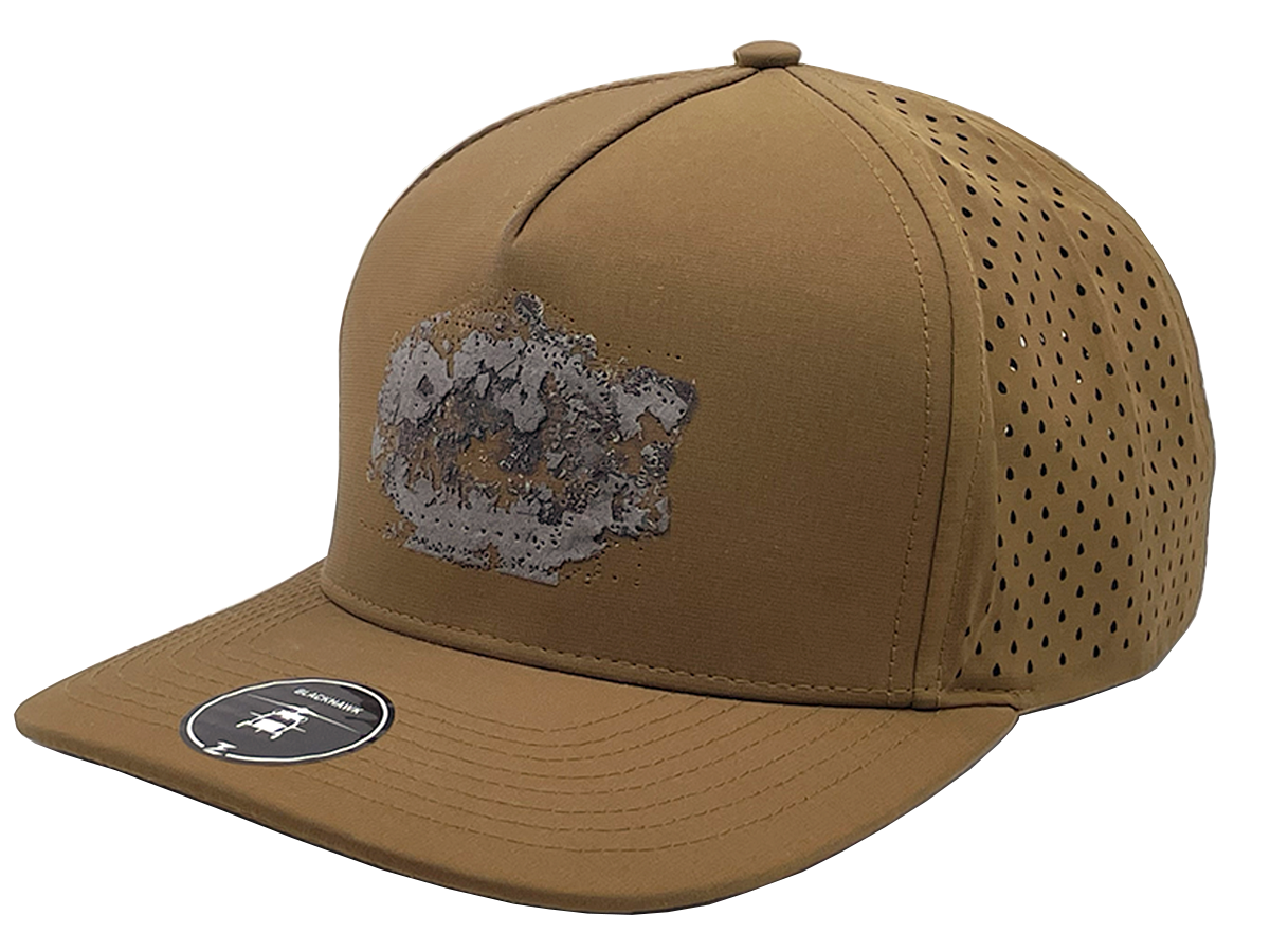 Blackhawk Caramel with Patch Residue and Stitch Holes