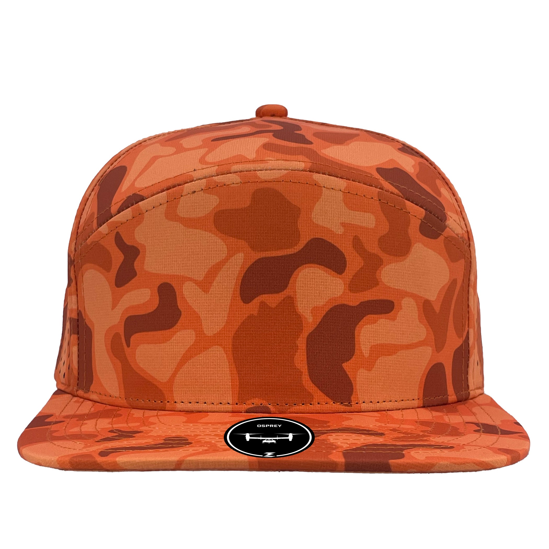 blaze orange old school camo osprey custom hat front
