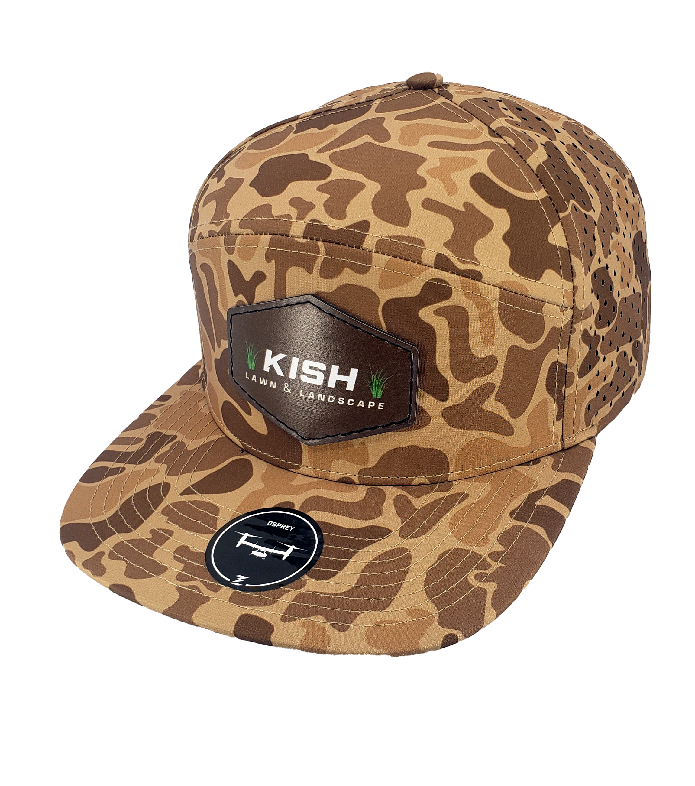 Custom Hat with leather patch brown camo osprey
