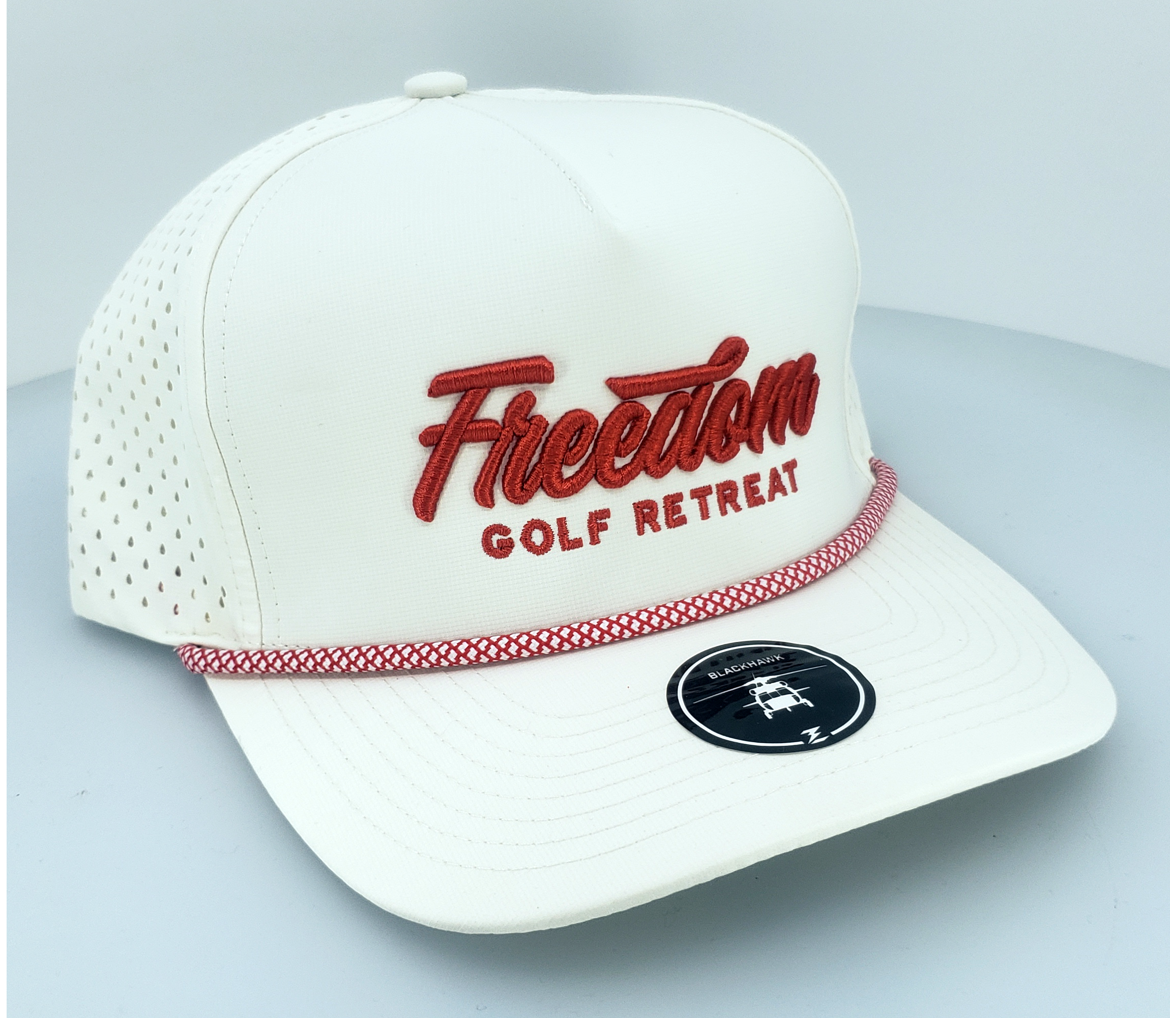 custom hat with embroidery for golf red and white theme