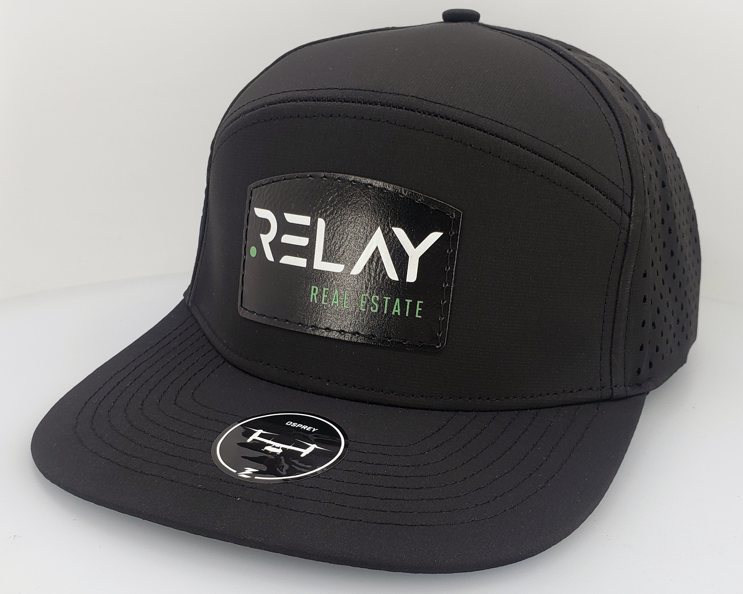 custom hat with leather patch black osprey