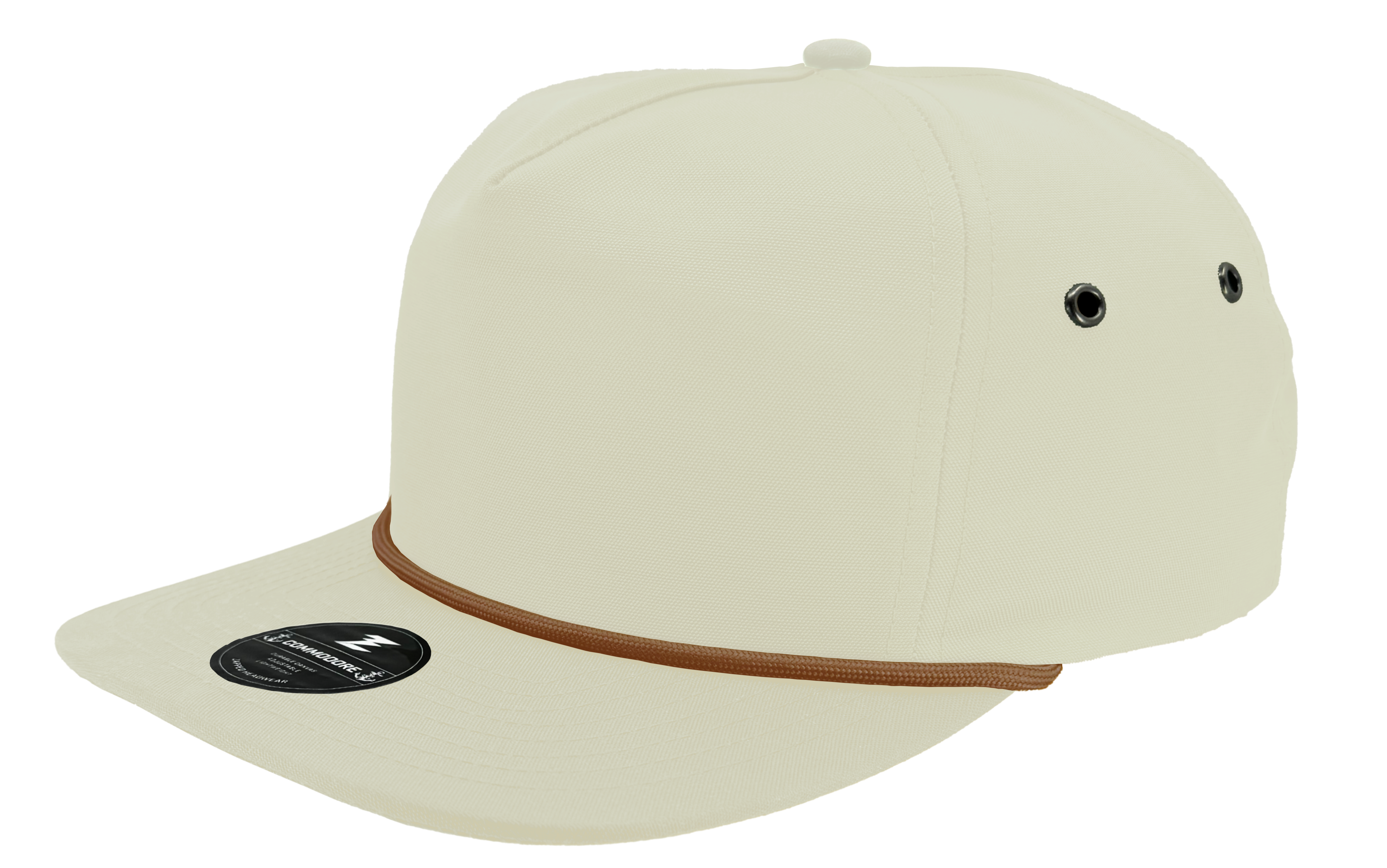 custom hat commodore 5 panel white brown rope