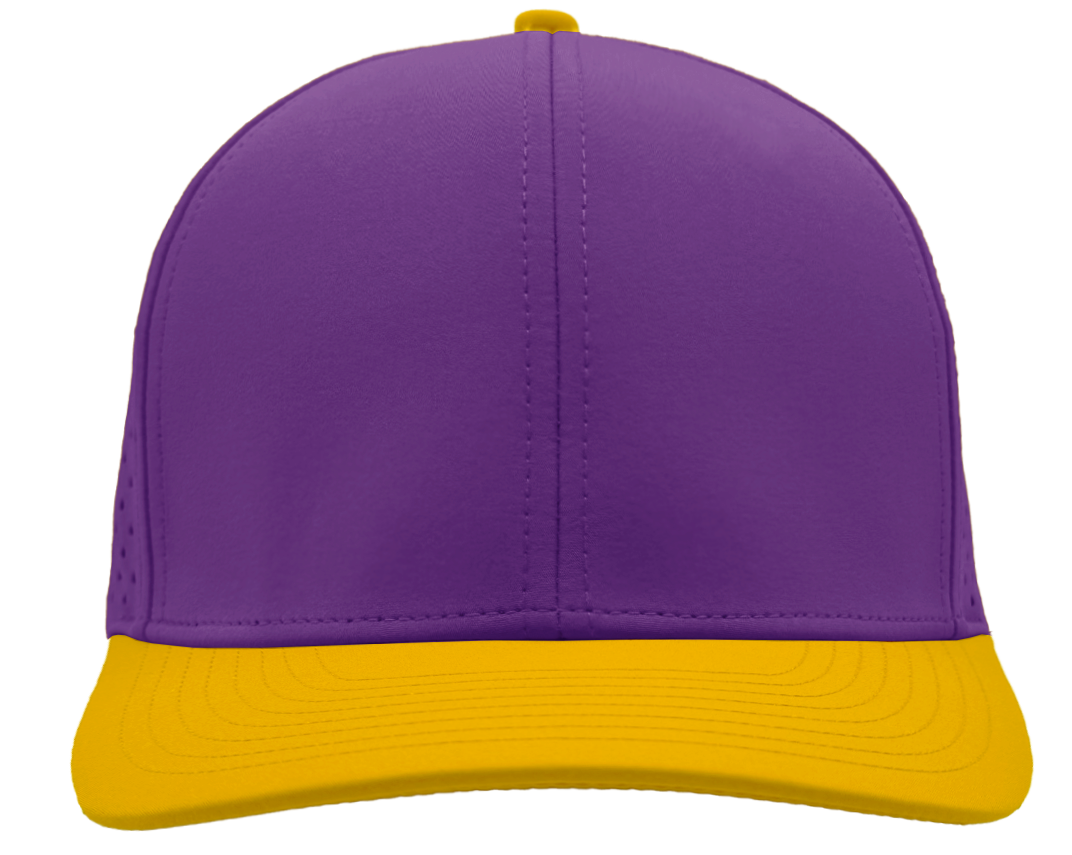 purple yellow front view custom hat 6 panel bomber model
