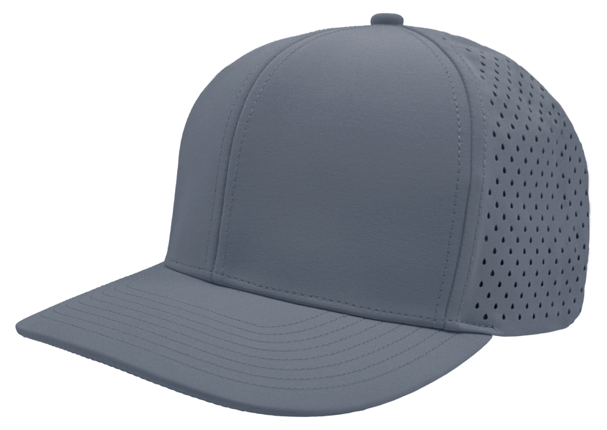 custom logo hat 6 panel blue slant view