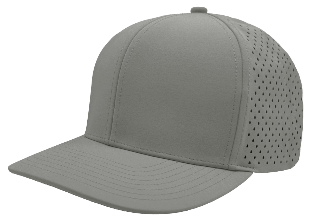 custom logo hat 6 panel slant view grey
