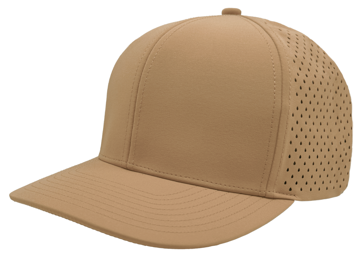 custom logo hat 6 panel khaki slant view