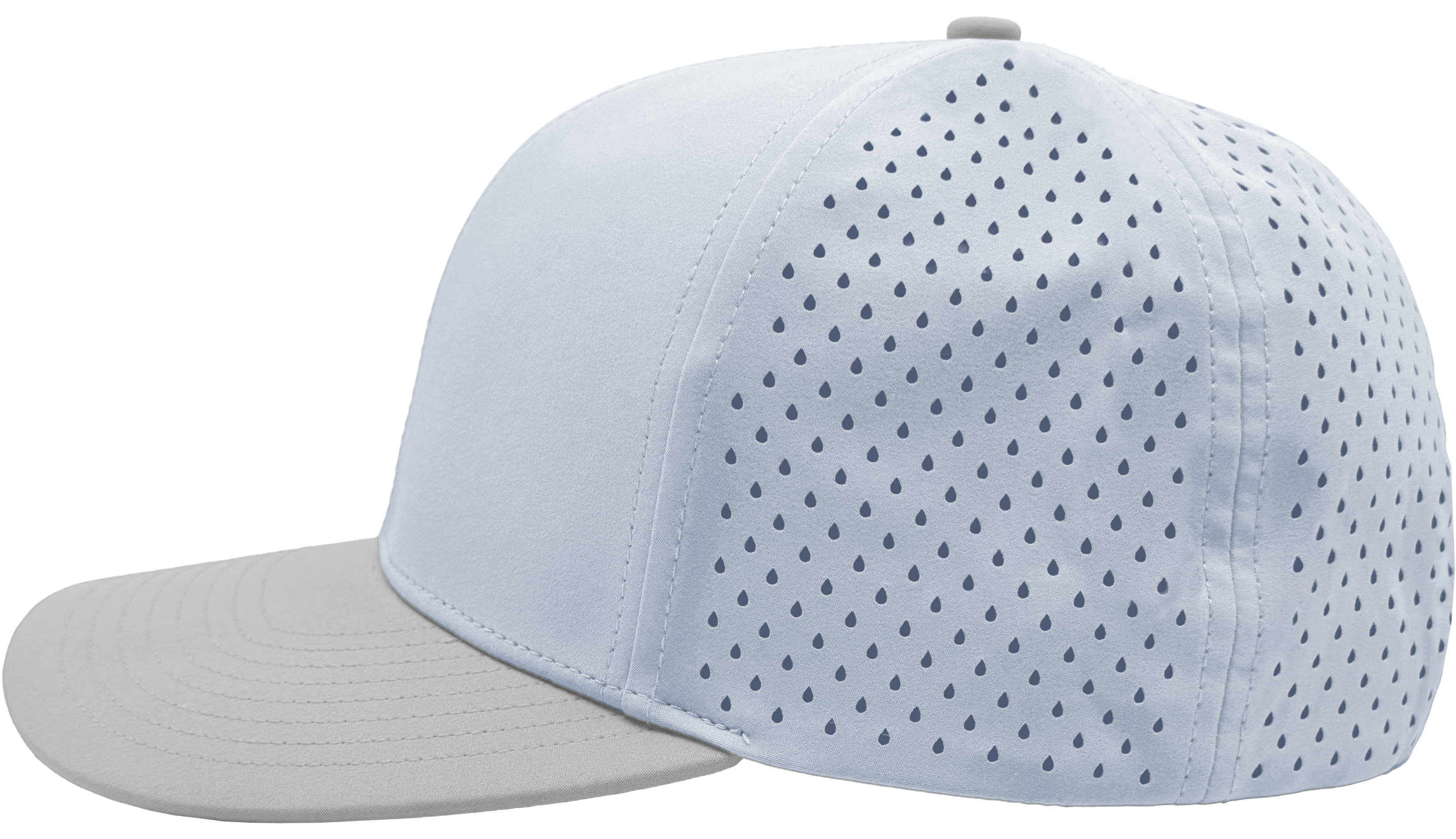 custom hat 6 panel bomber model side view light blue silver