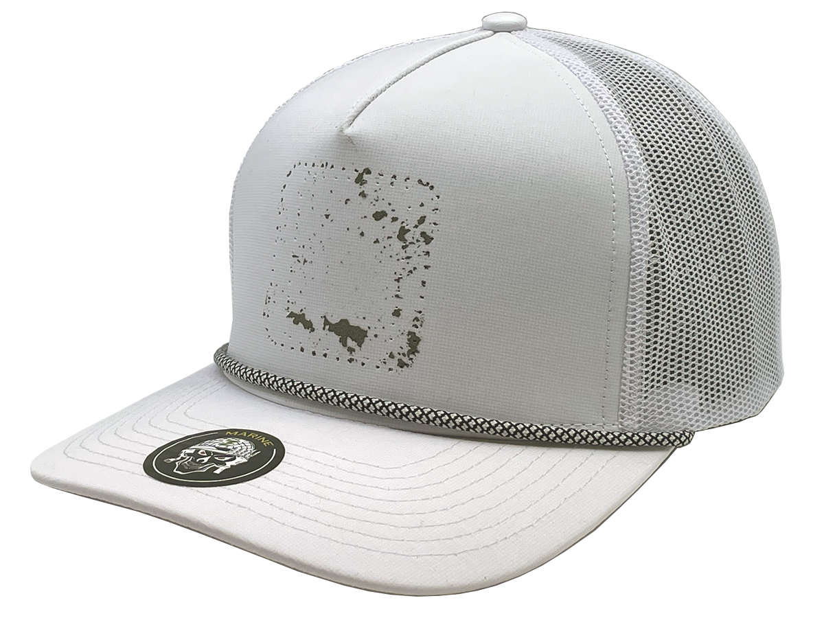 Marine White with Black and White Chainlink Rope with Patch Residue and Stitch Holes