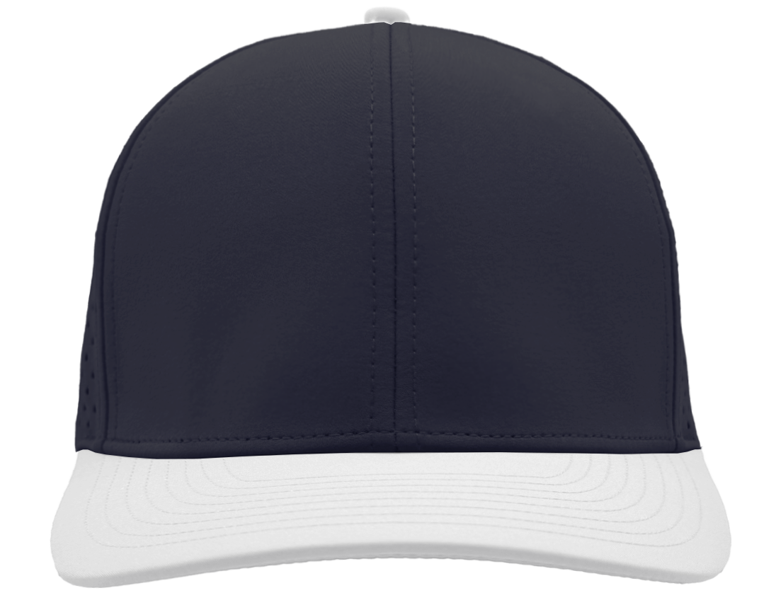 embroidered Custom Logo Hat 6 Panel navy blue white bomber model