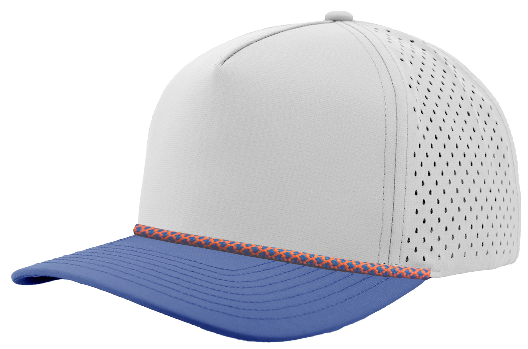 custom hat Blackhawk R+ Off White-Blue bill-Orange/blue chainlink