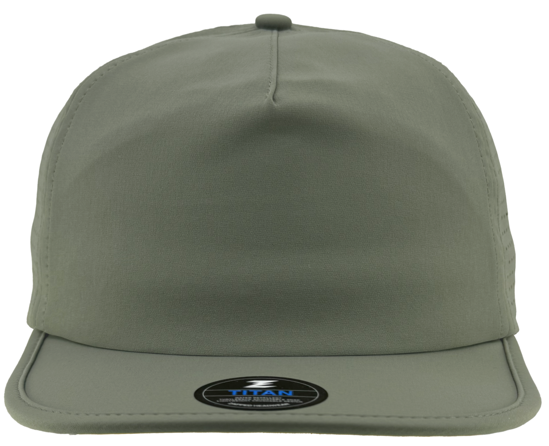 sage green dad hat buckram 5 panel crushable bill