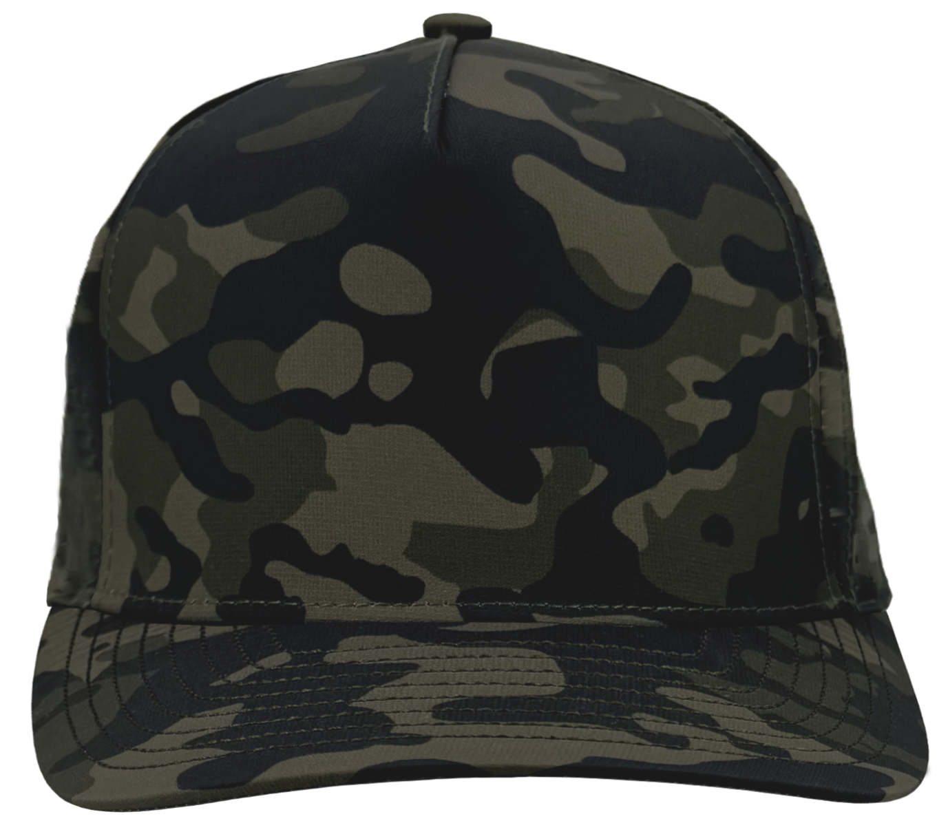 custom olive_camo 5 panel hat front view