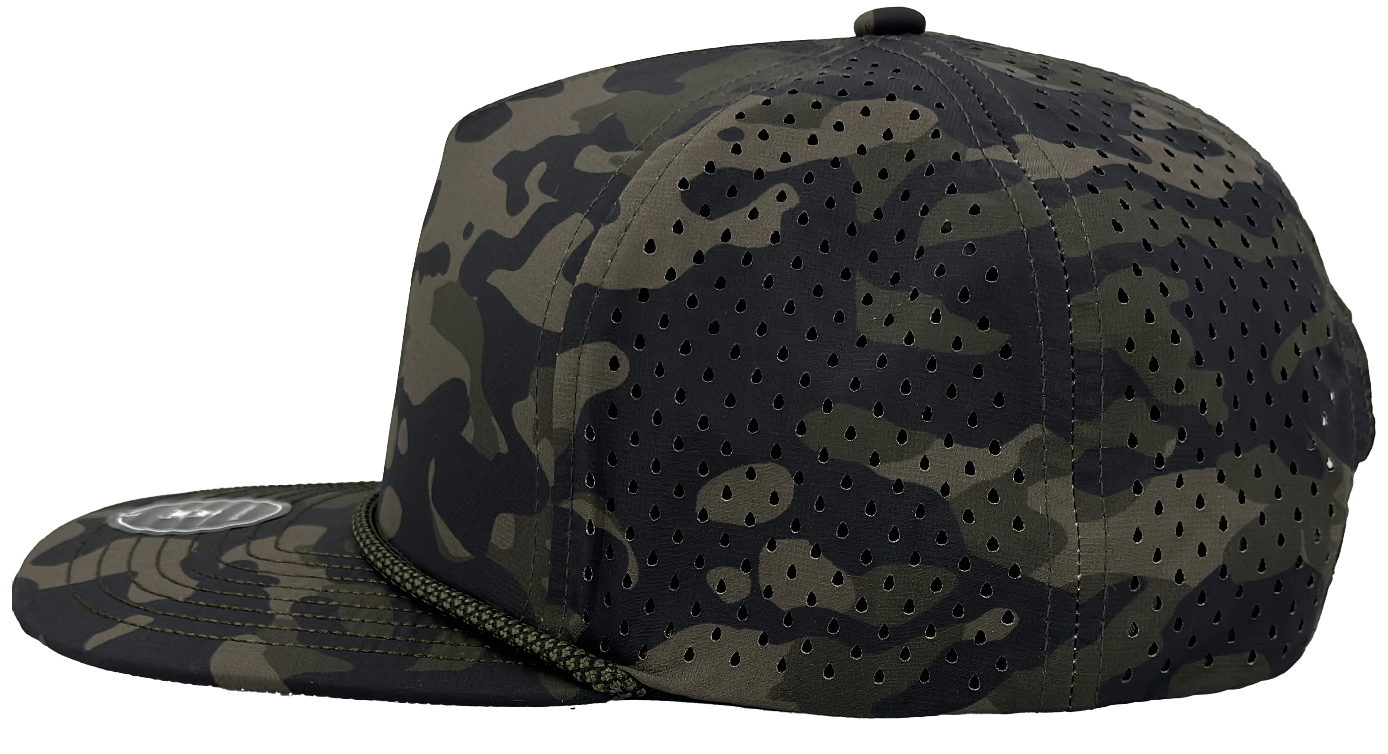 olive camo custom hat side view 5 panel