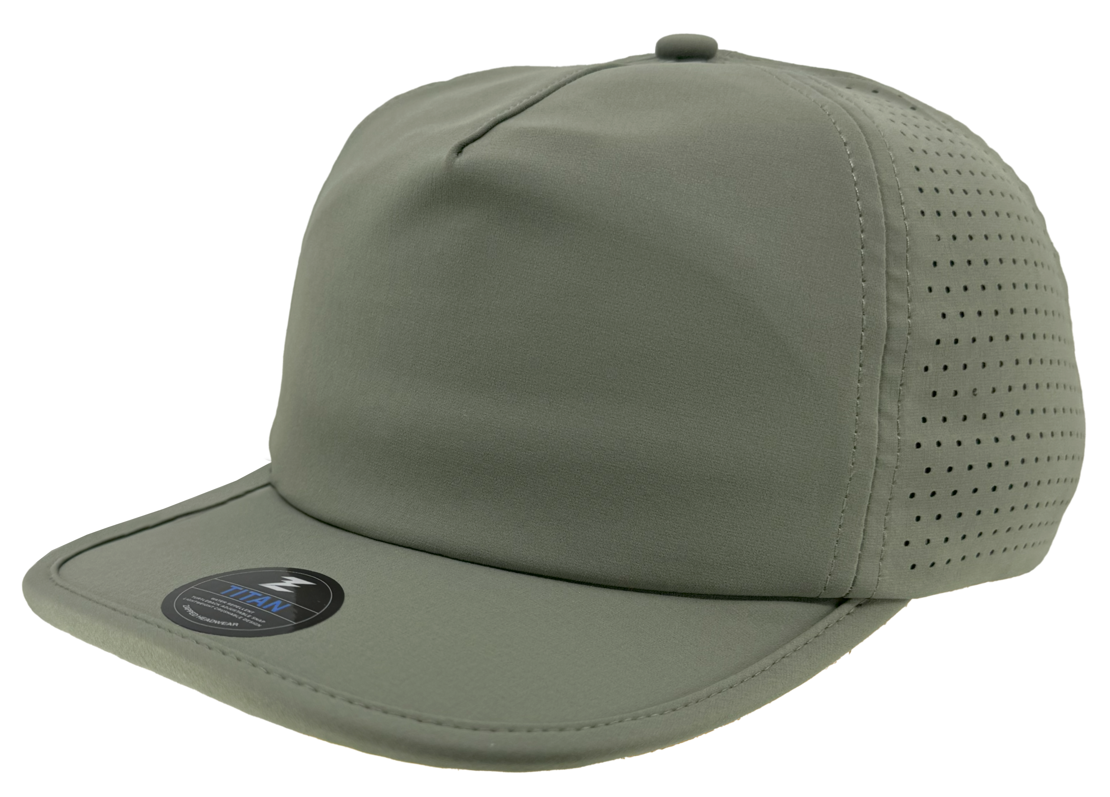 sage green dad hat buckram 5 panel crushable bill