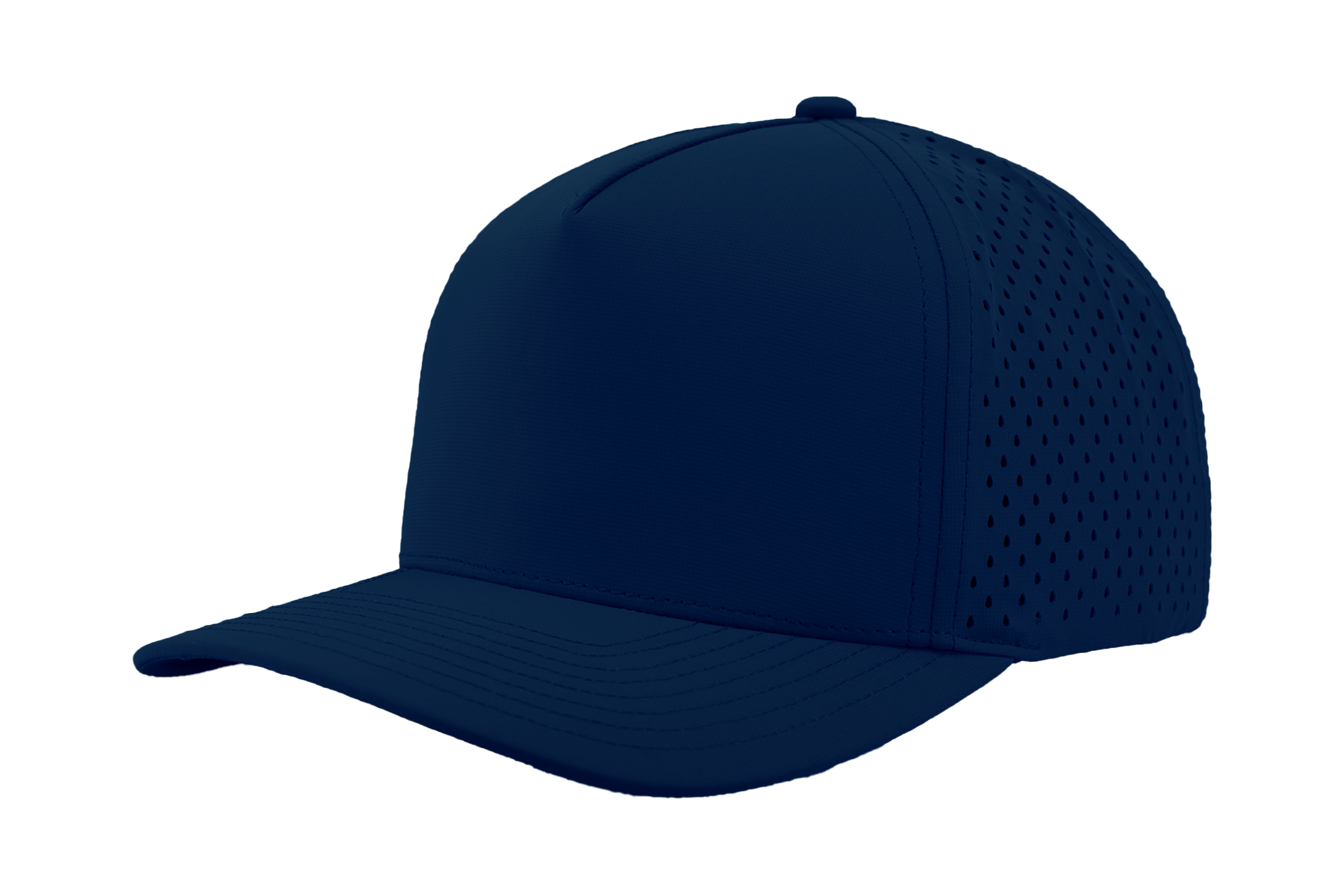 Custom Hat navy front side view blackhawk perforated hat 5 panel