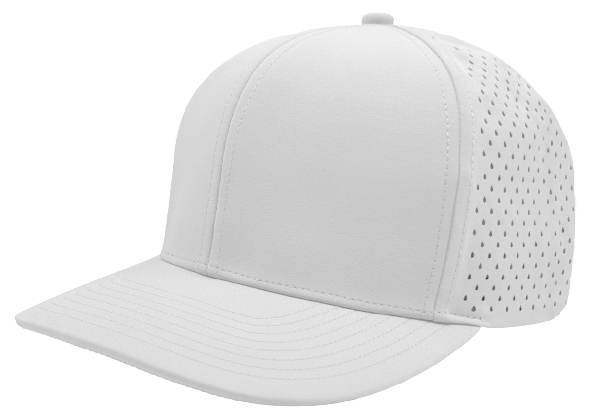custom embroidered hat 6 panel white slant view