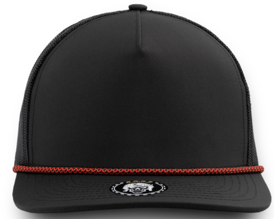 MARINE R+ Custom Hat (Rope brim)-Water Repellent hat-Zapped Headwear-Black/Chainlink Red rope-Zapped Headwear- custom hat- custom rope hat- custom golf hat- wholesale golf hat- 5 panel rope hat