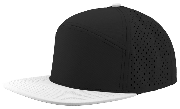 Black and white custom hat 7 panel