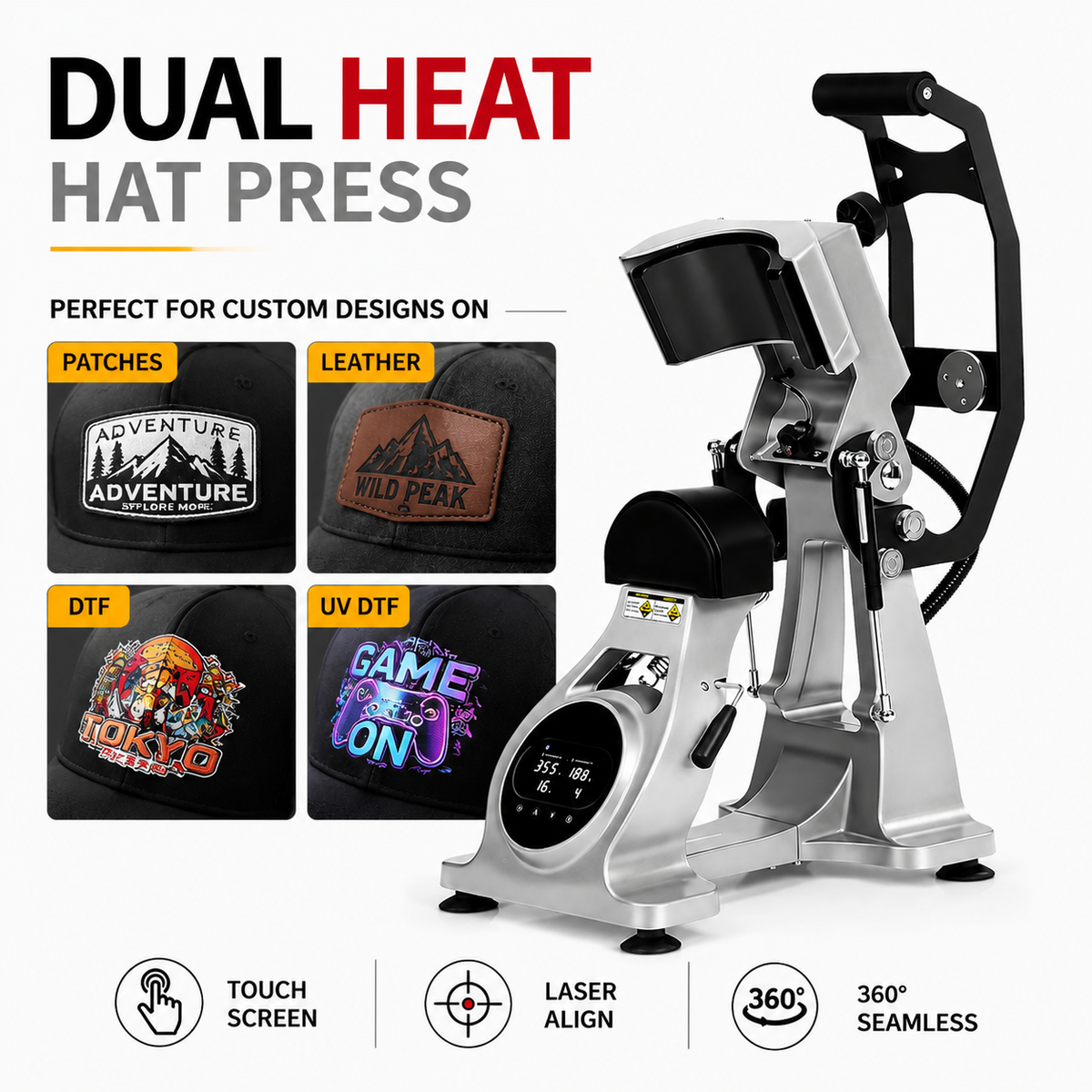 Dual heat hat press Automatic cap press with alignment laser