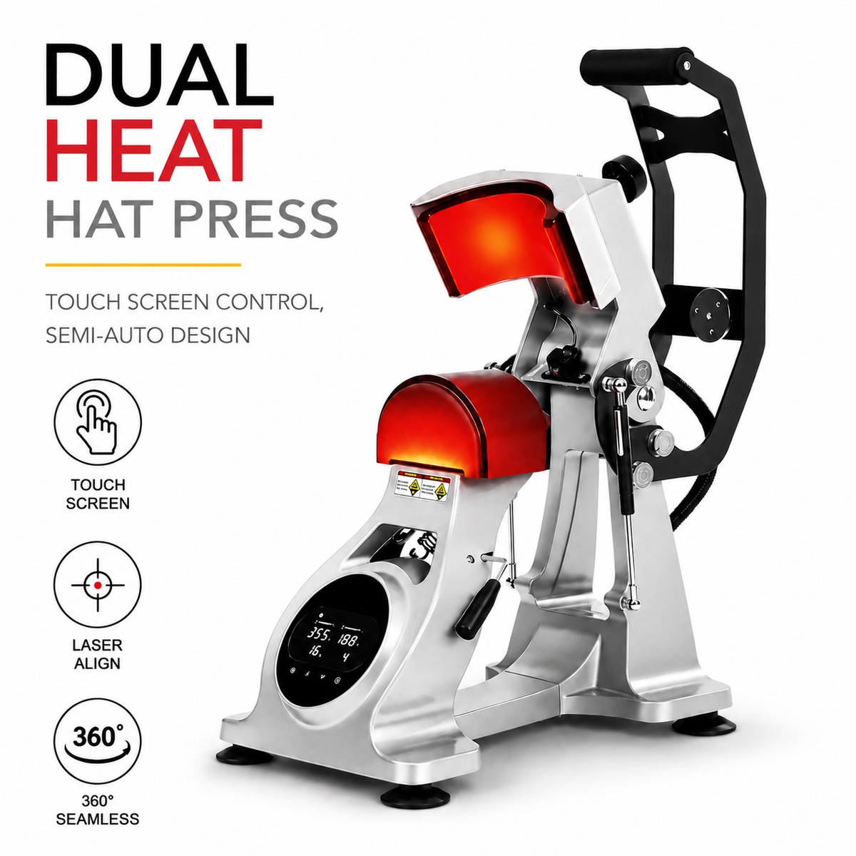 Dual heat hat press Automatic cap press with alignment laser