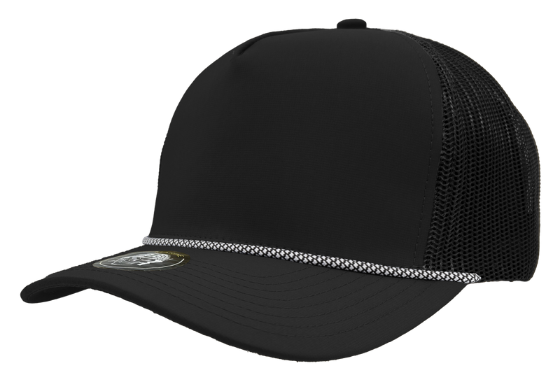 Marine r+ Black/white chainlink rope snapback mesh trucker hat