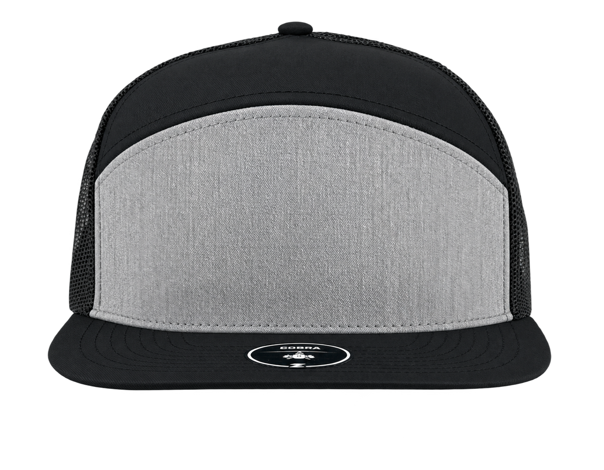 cobra 7 panel heather grey black snapback hat