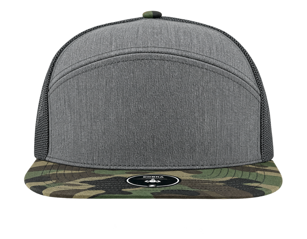 cobra 7 panel heather grey camo snapback hat