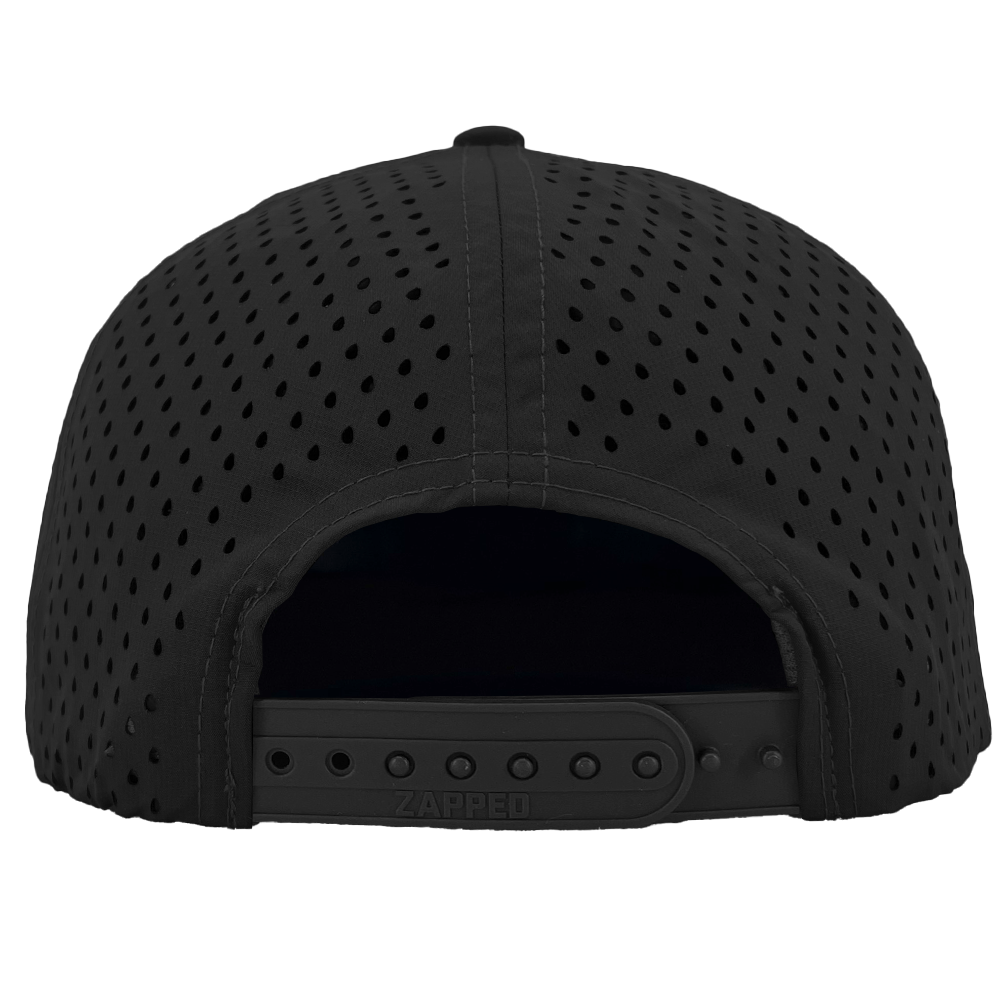 black perforated waterproof snapback hat