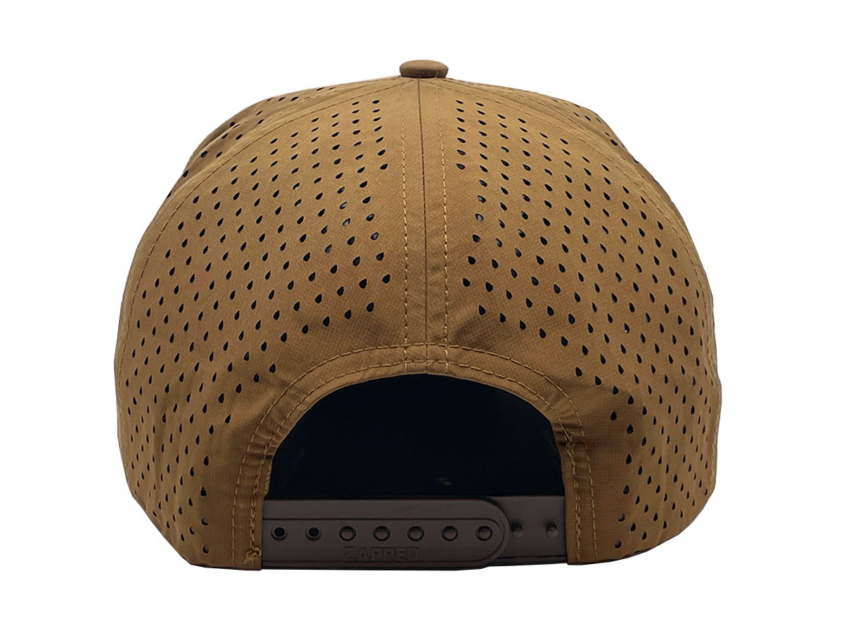 Blackhawk Caramel with Patch Residue and Stitch Holes