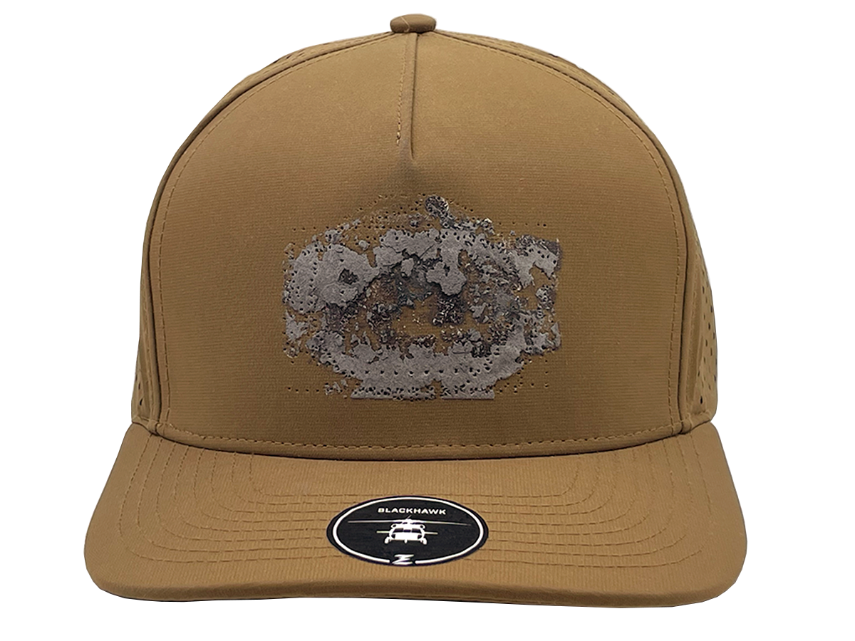 Blackhawk Caramel with Patch Residue and Stitch Holes