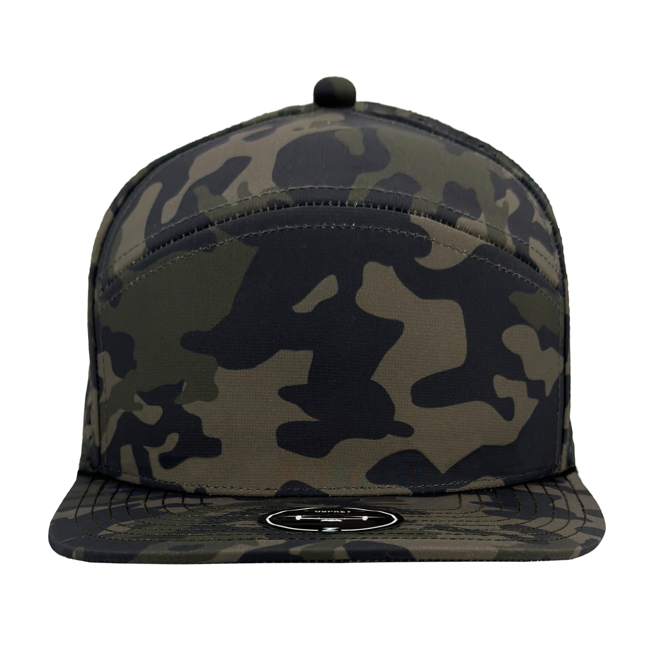 Custom camo hat 7 panel olive osprey front view