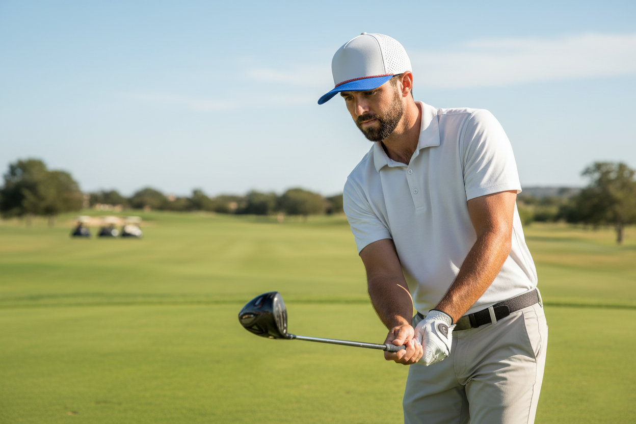 golfer wearing custom rope hat