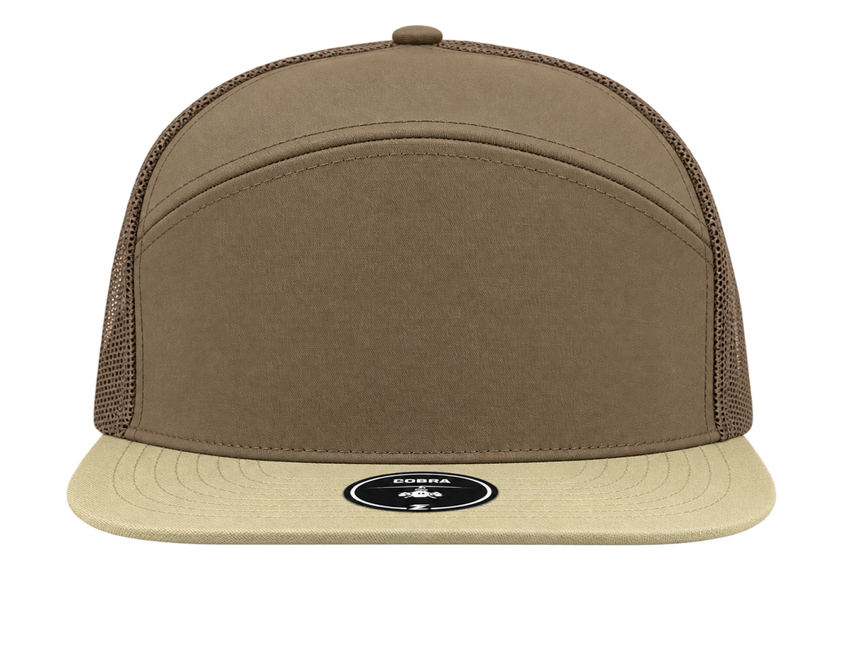 cobra 7 panel brown khaki bill snapback hat