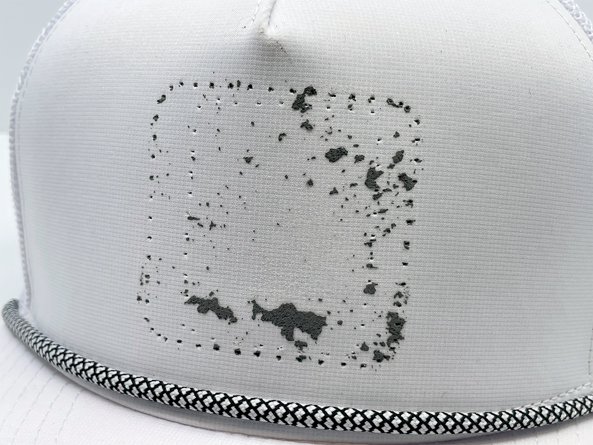 Marine White with Black and White Chainlink Rope with Patch Residue and Stitch Holes