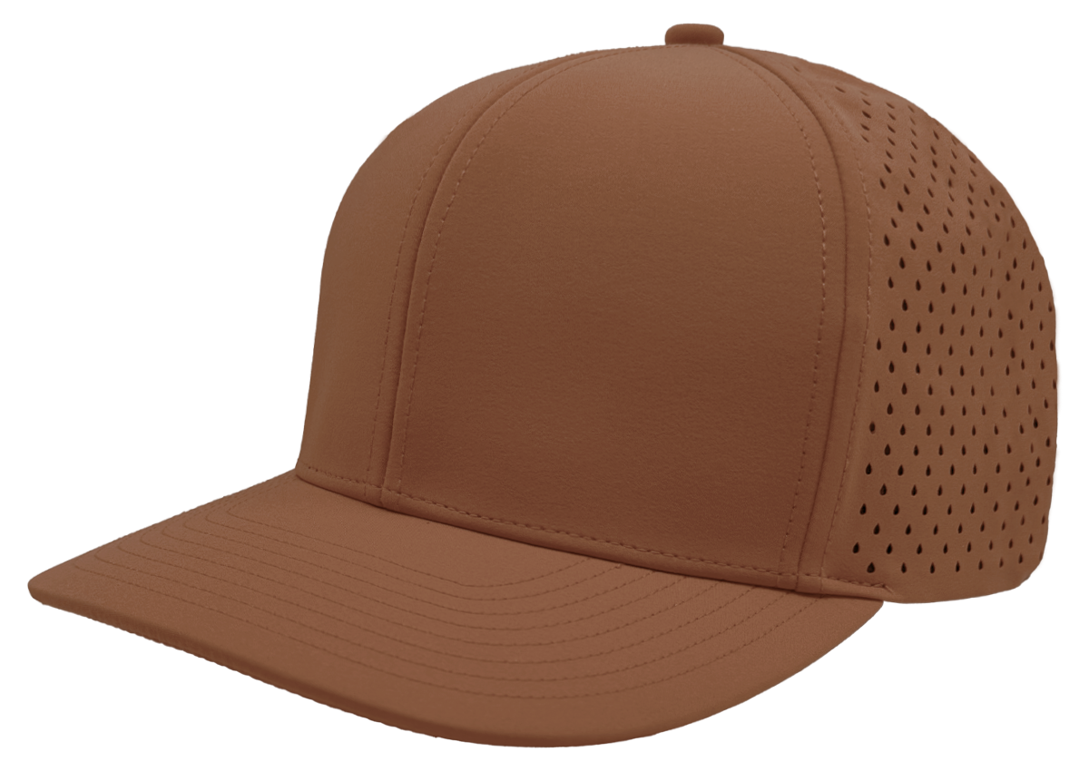 custom logo hat 6 panel slant view brown 