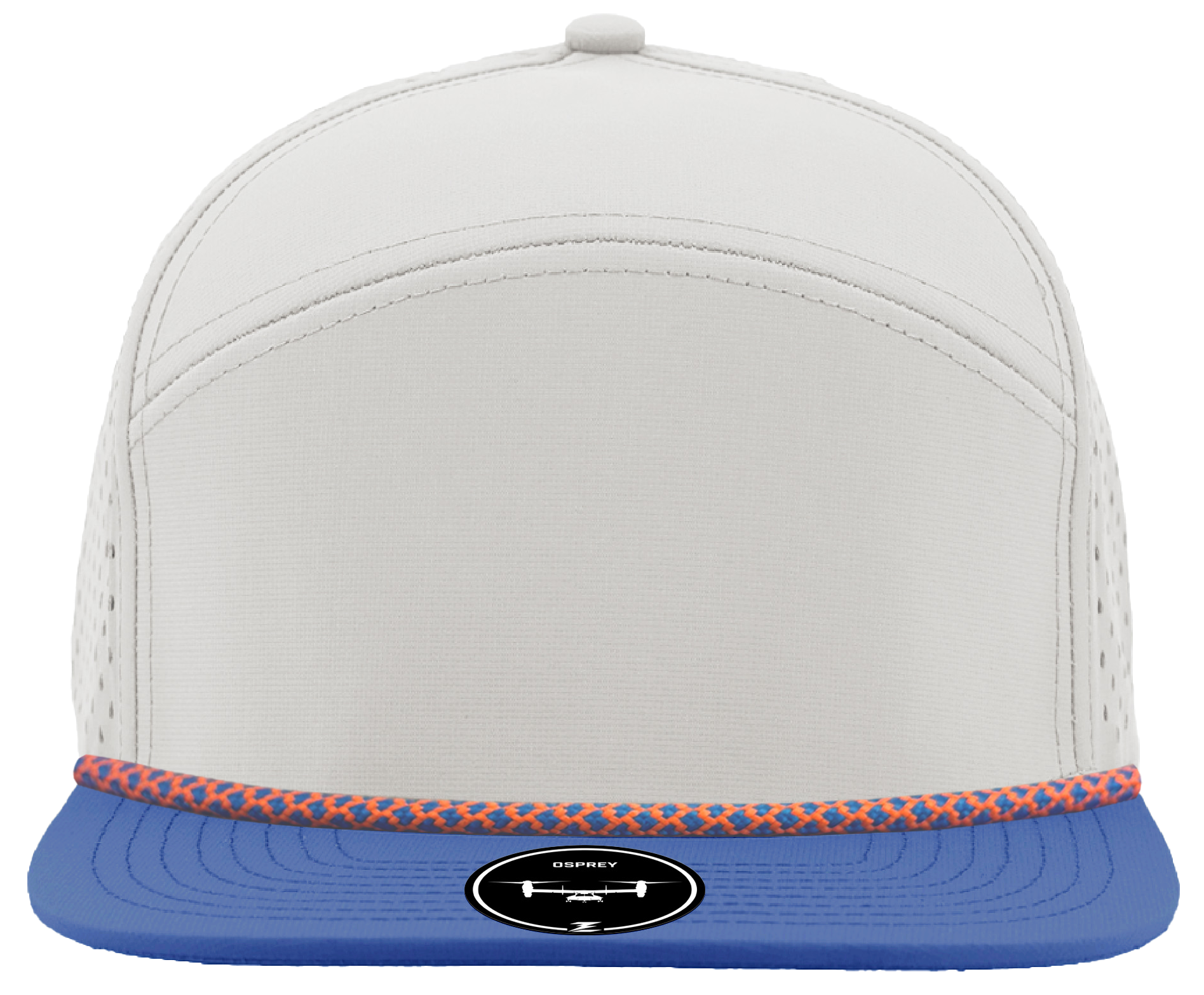 osprey r+Off white ocean blue bill with blue/orange chainlink rope bill