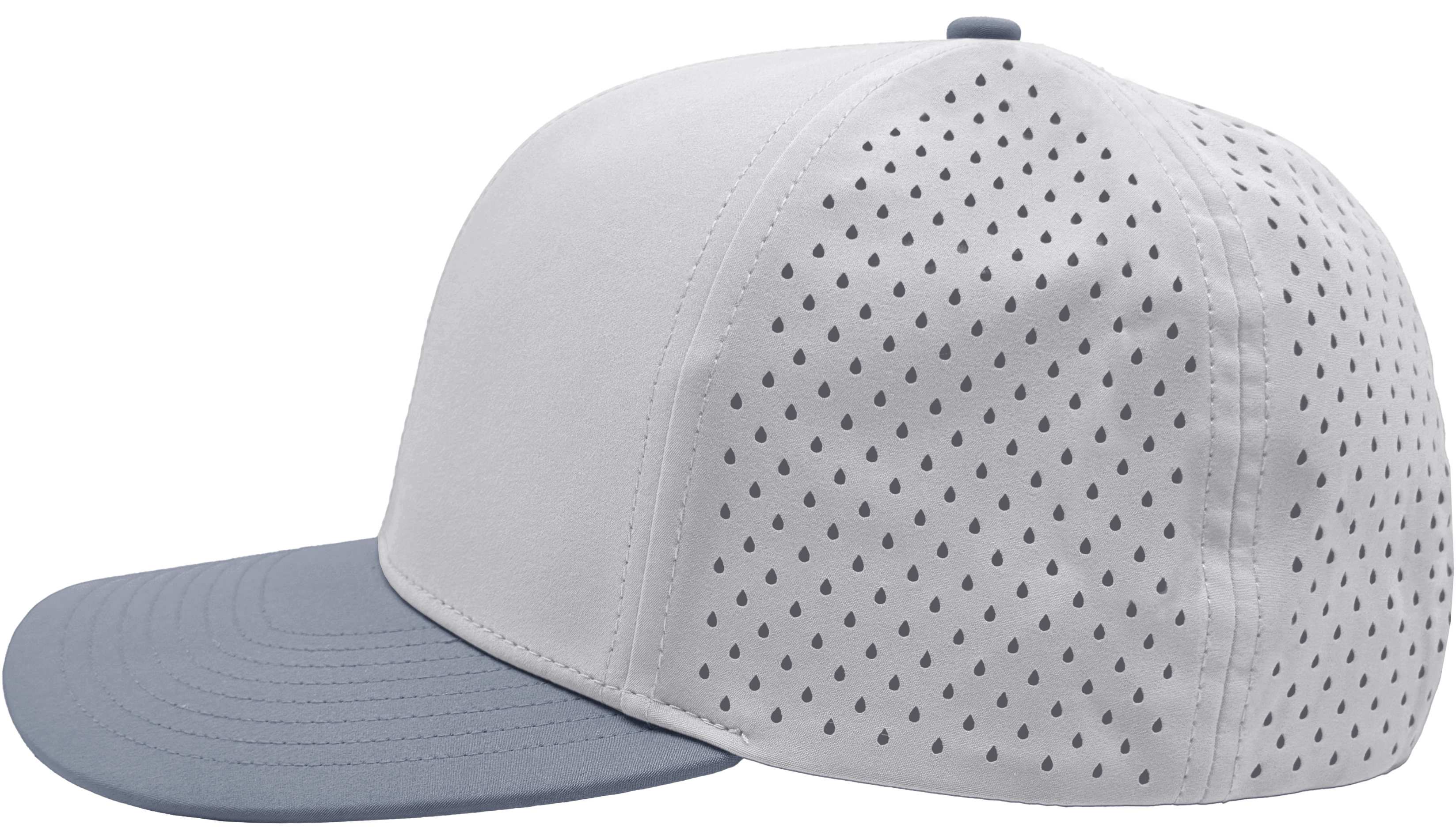 custom hat 6 panel bomber model side view silver-light dusty blue